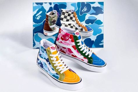 Bape Vans, Vans Collection, Vans Sk8 Hi, Bathing Ape, Vans High Top Sneaker, Sk8 Hi, A Bathing Ape, Sports Footwear, Girls Sneakers