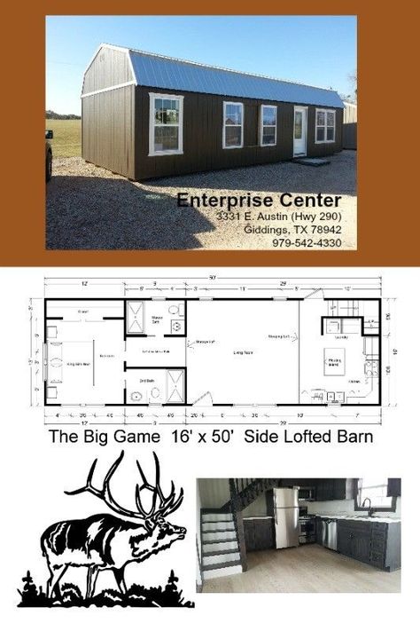 16 X 50 Two Bedroom Cabin 800 Sq. Ft. Includes All Appliances And You 505 800 Sq Ft House Plans, 800 Sq Ft House, Lofted Cabin, Loft Floor Plans, Shed Tiny Home, Small House Blueprints, Guest House Plans, Small Cabin Plans, Shed House Plans