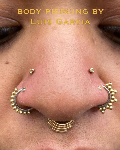 High Nostril Piercing, Tiki Tattoo, Nostril Piercing, Cool Piercings, Earrings Aesthetic, Piercings Unique, Ear Stack, Some Body, Body Piercings