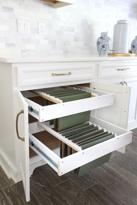 DIY Hanging File Drawer in Kitchen Cabinet - Frills and Drills Home Filing System, Diy File Cabinet, Ikea Pax Closet, Hanging Drawers, Diy Storage Rack, Ikea Closet, Closet Hacks, File Drawer, Sister Sister