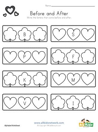 Fill in the missing letters before and after the letter shown in each heart and flower. Missing Letters, One Number, Tracing Worksheets Preschool, Letter Worksheets, Alphabet Tracing, Alphabetical Order, Printable Activities For Kids, Reading Worksheets, Alphabet Worksheets