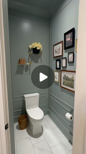 Portrait Molding, Paint Drenching Bathroom, Dark Painted Bathroom Walls, Bathroom Color Drenching, Painted Ceiling Bathroom, Bathroom Colors For 2024, Color Drenching Bathroom, Bold Bathroom Ideas, Bathroom Painting Ideas