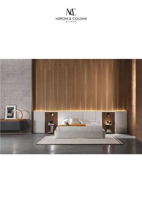 The epitome of elegance and functionality, this new bed features a modular headboard with a central panel covered in soft fabric and set in a wooden frame featuring soft, fluid lines. A contemporary, high-quality design with led lights gently embedded in each side of the wooden headboard, creating a warm and welcoming ambience while also providing practical lighting for reading and relaxing. An oasis of comfort and style in the bedroom.  Design: Marco Piva Modular Headboard, Modern Bedroom Interior, Practical Lighting, New Bed, Wooden Headboard, New Beds, Bed Room, High Quality Design, 2024 Collection