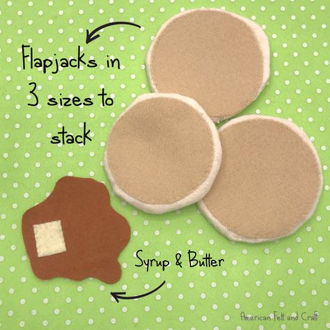 Felt Pancakes Pattern, Felt Pancakes Diy, Felt Pancakes, Diy Felt Food, Felt Activities, Pincushion Cactus, Felt Food Pattern, Fairy Miniatures, American Girl Food