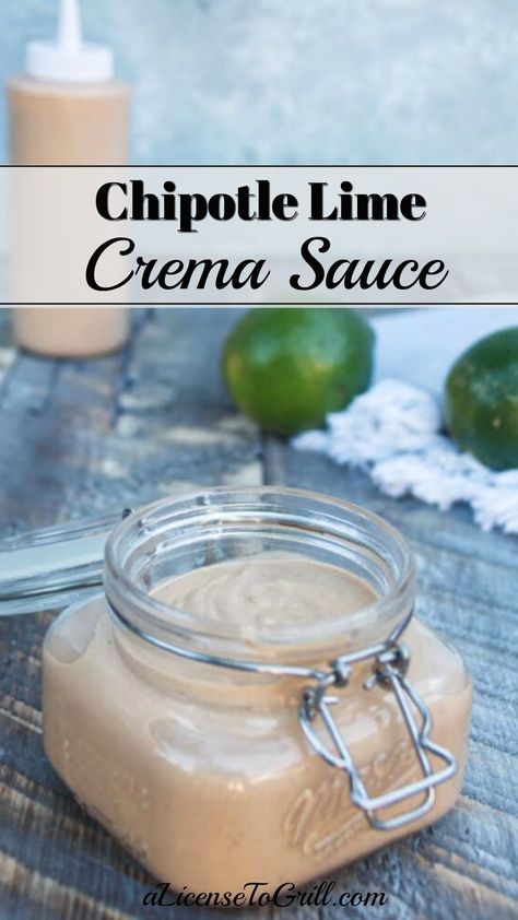 this chipotle lime crema sauce is EVERYTHING you need! It goes well on sandwiches, steak, tacos, pulled pork. Chipotle Lime Crema, Smoked Brisket Chili, Lime Crema Recipe, Donkey Sauce, Mexico Recipes, Crema Recipe, Lime Crema, Bbq Dishes, Brisket Chili