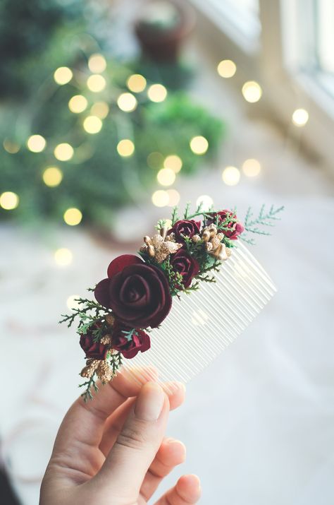 Winter wedding hair accessories, Burgundy gold flower comb, Flower hair comb, Bordeaux hair comb, Flower comb, Flower headpiece, Maroon comb Bordeaux Hair, Christmas Wedding Hair, Bridal Flower Hair Comb, Flower Crown Bridesmaid, Flower Crown Bride, Bridal Floral Crown, Winter Wedding Hair, Flower Hair Accessories Wedding, Fav Products