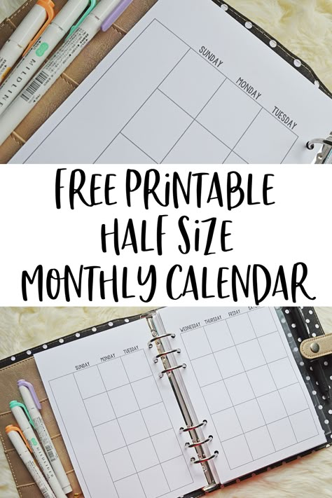 Free Printable Half Size Monthly Calendar For Your A5 Planner, download this undated monthly insert to customize with stickers or to try out an a5 size planner. Month Planner Template, A5 Planner Printables Free, 2023 Free Printable, Printable Planner 2023, Blank Calendar Printable, Monthly Planner 2023, A5 Monthly Planner, Free Monthly Planner, Free Blank Calendar