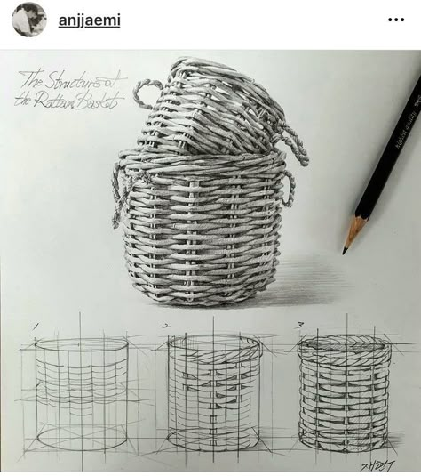 Steps Drawing, Structure Drawing, Basket Drawing, Structural Drawing, Perspective Drawing Lessons, Industrial Design Sketch, Perspective Art, Art Drawings Sketches Pencil, 수채화 그림