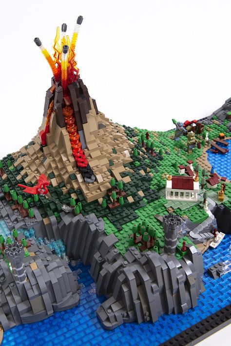 Micro Myths and Legends | The Volcano erupts! I took a littl… | Flickr Lego Volcano, Dnd Bosses, Lego Shelf, Lego Zoo, Lego Jurassic Park, Lego Landscape, Lego Dnd, Jolly Ranchers Candy, Lego Fire