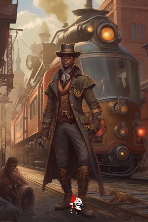 Steampunk Toymaker, Steampunk Western Art, Black Steampunk Character, African Steampunk, Afro Steampunk, Space 1889, Bass Reeves, Dieselpunk Art, Conjure Magic