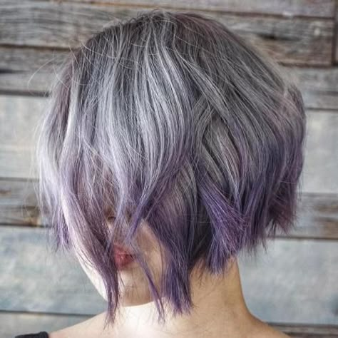 60 Messy Bob Hairstyles for Your Trendy Casual Looks Red Box Dye, Lavender Grey Hair, Purple Grey Hair, Black And Grey Hair, Grey Bob Hairstyles, Box Dye, Messy Bob Hairstyles, Lilac Hair, Going Grey