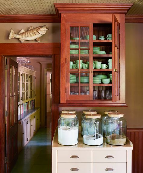 Antique Game Table, Martha Stewart Kitchen, Installing Wainscoting, Martha Stewart Home, The September Issue, Mahogany Cabinets, Living Room Mantel, Cabinet Detailing, Bernhardt Furniture