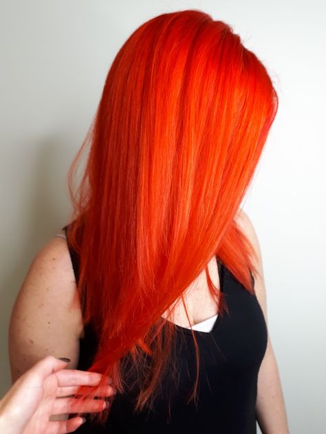 Bright Orange Red Hair, Straight Orange Hair, Red Hair Pinup, Orange Red Hair, Bright Orange Hair, Undercut Design, Red Orange Hair, Cherry Red Hair, Hair Color Orange