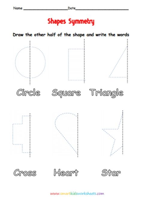 Shapes Symmetry:  Draw the other half of the shape and write the word. Draw The Other Half, Plant Life Cycle Worksheet, Symmetry Worksheets, Shape Worksheets For Preschool, Basic Sight Words, Shapes Worksheet Kindergarten, Shape Tracing Worksheets, Body Parts Preschool, Shapes Kindergarten