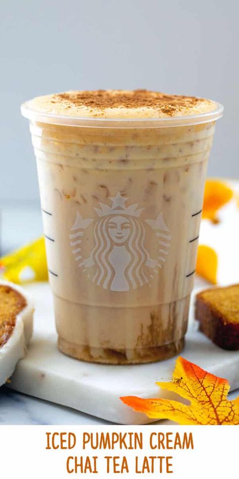 Iced Pumpkin Cream Chai Tea Latte {Starbucks Copycat} Chai Pie, Chai Latte Starbucks, Chai Tea Latte Starbucks, Pumpkin Chai Tea, Pumpkin Drink, Chai Tea Latte Recipe, Starbucks Fall Drinks, Matcha Tea Latte, Iced Chai Tea Latte