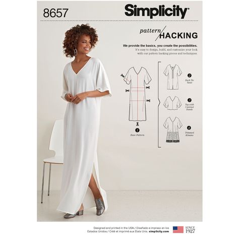 Purchase Simplicity 8657 Misses' Caftan  with Options for Design Hacking and read its pattern reviews. Find other Dresses, Tops, Coat/Jacket,  sewing patterns. Pattern Hacking, Ladies Caftan, Pattern Hack, Beginner Sewing Projects Easy, Kimono Pattern, Paper Sewing Patterns, Tunic Pattern, Top Sewing Pattern, Womens Sewing Patterns