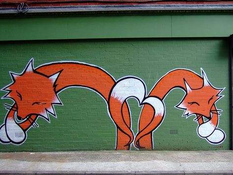 Manchester Graffiti Artwork, Common Bar by conspicuous ID, via Flickr Fox Graffiti, Manchester Graffiti, Graffiti Inspiration, Two Foxes, Manchester Street, Uk Street, Fox Drawing, Graffiti Artwork, Amazing Street Art