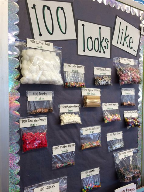 100th Day of School compare/contrast bulletin board using students' "100 items" #prekindergarten #prek 100 Días De Clases, 100s Day, 100th Day Of School Crafts, 100 Day Of School Project, Compare Contrast, 100 Day Celebration, School Celebration, 100th Day Of School, Classroom Fun