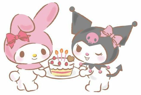 Kuromi Birthday, Purple Kuromi, Happy Birthday Drawings, Birthday October, Birthday Icon, My Melody Wallpaper, Cute Happy Birthday, Birthday Card Drawing, My Melody Kuromi