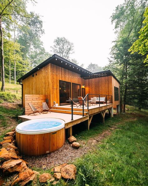 @thecoalmontcabin is so many things. Peaceful, relaxing, beautiful, etc. this tiny house was remodeled from a fishing shack! I think the… | Instagram Levi Kelly, Bedroom King Bed, Living And Kitchen, Beautiful Bathtubs, Fishing Shack, Hocking Hills, Tiny Cabin, Shipping Container Homes, The Nest