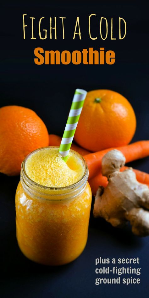 A healthy smoothie full of antioxidants, vitamins and minerals to help fight the common cold. A delicious fruity drink with a bit of a kick from the ginger and turmeric. Cold Smoothie, Orange Juice Smoothie, Healthy Meals Recipes, Orange Smoothie, Best Smoothie, Best Smoothie Recipes, Healthy Breakfast Smoothies, Fruity Drinks, Healthy Shakes