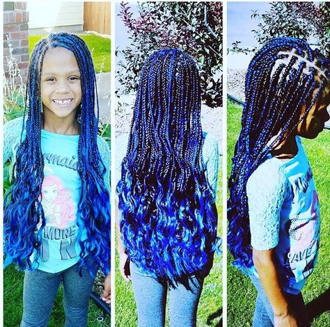 Bright Blue Box Braids #extentions #boxbraids #blackgirlmagic✨ #braidedhairstyles #hairbymj Blue And Black Braids, Braids Blue, Blue Box Braids, Blue Braids, Black Box Braids, Teenage Hairstyles, Girls Hair Styles, Curly Braids, Beading For Kids