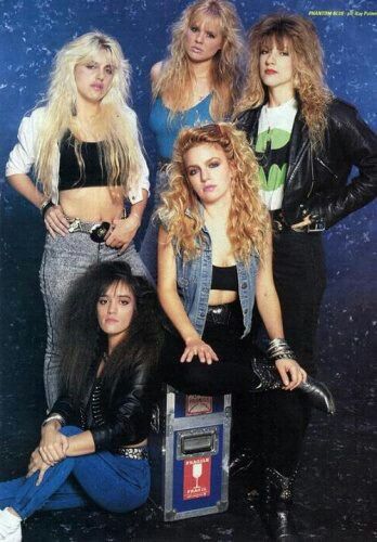 Phantom Blue: THE most under rated "All Woman" metal bands.  Not just pretty faces, Gigi, Linda, Michelle, Kim, & Nichole are Brilliant musicians all. 80s Rock Fashion Women 1980s Style, 80s Fashion Rocker, 80s Glam Metal, 80s Rock Fashion, 80s Glam Rock, 80s Hair Metal, 80s Heavy Metal, Metal Outfit, 80s Metal