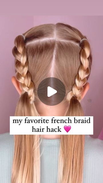 Audrey McClelland on Instagram: "MY FAVORITE FRENCH BRAID HAIR HACK 🩷 If you’re not great at French braiding, this is one of my favorite all-time hairstyles to share with everyone! I’ve never been great at French braiding or Dutch braiding, so I’ve always relied on hair hacks to help me out. This is such a simple one to do and it comes out looking so cute and so pretty! . Use a hair wax stick at the end just to smooth the flyways down. I will share my favorite hair products in my stories and also in my highlights! . #hairhacks #hairhack #hairdo #braidideas #braidinspo #braidinspiration #braid #simplehairstyles #simplehair #simplehairstyle #easyhairstyles #easyhairstyle #easyhairstylesforgirls #cutehairstyles #cutehair #hairvideo #hairideas #hairinspo #hairinspiration #hairvideos #hairidea Girls French Braid Hairstyles, French Braids On Short Hair, Double French Braid Tutorial, French Braid Hairstyles For Kids, Kids French Braids, French Braid Toddler Hair, Easy French Braid Hairstyles, Easy French Braid For Beginners, Backwards Braid