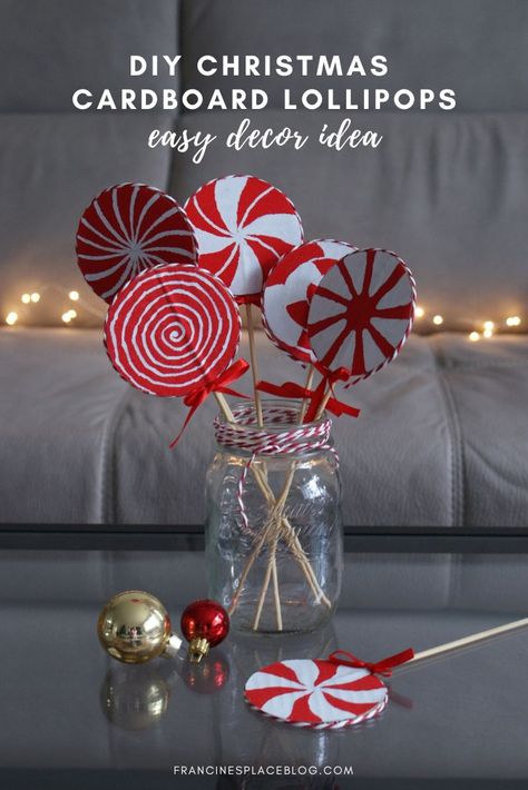 How To Make Lollipops, Lollipop Craft, Christmas Cardboard, Christmas Diy Decor, Lollipop Decorations, Christmas Lollipops, Winter Art Projects, Budget Crafts, Easy Christmas Decorations