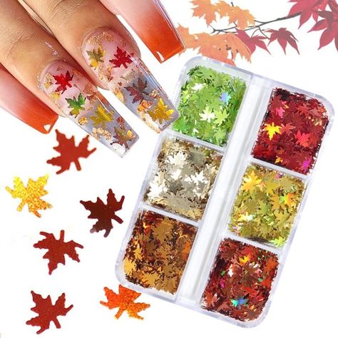 Maple Leaf Nail Art Glitter Autumn 3D Holographic Sparky Maple Leaf Nail Sequins Mixed Color Glitters Leaves Flake Acrylic Nail Supplies Autumn Thanksgiving Design Decoration DIY Accessories Women Autumn Manicure, Fall Leaves Nail Art, Nail Sequins, Confetti Nails, Nail Art Glitter, Glitter Flake, Shiny Nails, Thanksgiving Nails, Nail Glitter