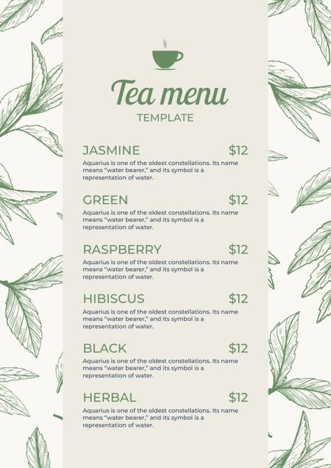 Linear Hand-drawn Fruit And Floral Tea Menu Tea Menu Design, Thesis Ideas, Resort Restaurant, Senior Project, Food Logo, Restaurant Concept, Tea Brands, Drinks Design, Tea Leaf