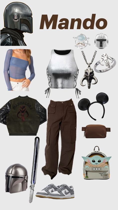 Din/ mando inspired fit Starwars Disney Bounding, Star Wars Disney Bound, Hollywood Studios Outfit, Star Wars Inspired Outfits, Star Wars Disneybound, Disneybound Ideas, Mandalorian Costume, Disney Fits, Dance Style Outfits