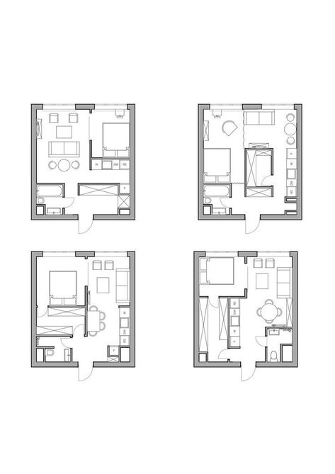 35 M2 Apartment Plan, 50m2 House Plan, 35 Sqm Apartment, Apartment 50m2, Small Apartment Plans, Studio Apartment Floor Plans, 3d Floor Plans, Apartment Floor Plan, Hotel Plan