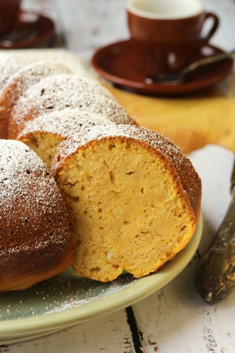 Wedge of squash cake on plate next to coffee cup. Butternut Squash Recipes Dessert, Squash Dessert Recipes, Squash Dessert, Italian Squash, Cake On Plate, Squash Cake, Butternut Squash Cake, Squash Cakes, Buttercup Squash