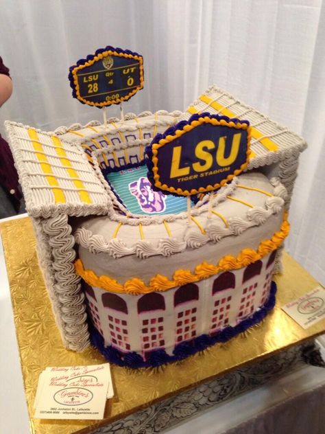 Lsu Stadium, Lsu Tiger Stadium, Tiger Cake, Different Types Of Cakes, Lsu Fans, Tiger Stadium, Lsu Tigers Football, Louisiana Wedding, Purple Wedding Cakes