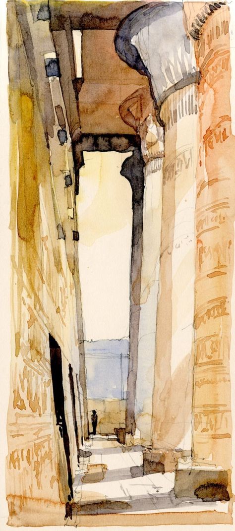 Voyage Sketchbook, Ancient Egypt Architecture, Watercolour Sketches, Urban Watercolor, Watercolour Sketchbook, Watercolor House Painting, Gardens Of Babylon, Watercolor House, Architect Drawing