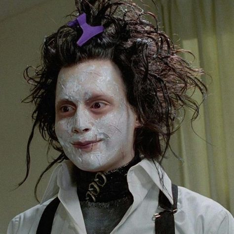 Edward Scissorhands, Tim Burton, Johnny Depp, A Man, Paint, Makeup, Hair, White, Black