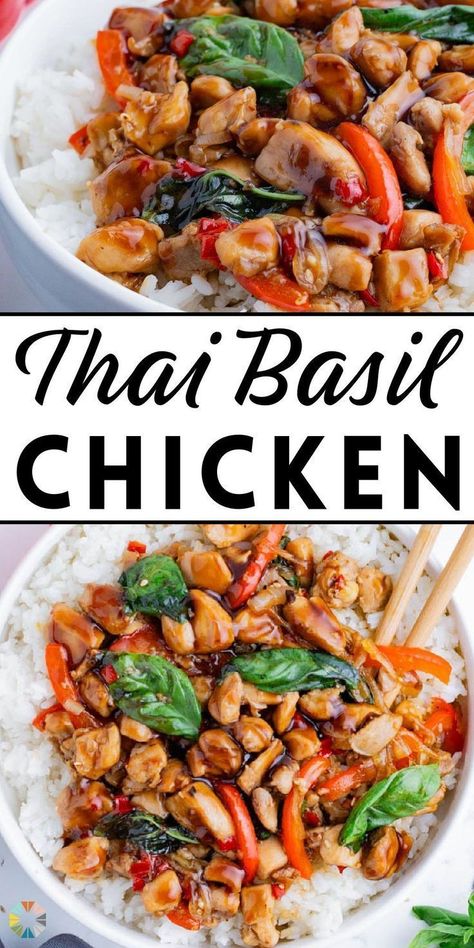 This Thai basil chicken recipe is so easy to make at home! You only need a few simple ingredients for this quick stir-fry dish: chicken thighs, fresh basil, and the secret ingredient—fish sauce. Serve it up with some rice, and your whole family might think you ordered takeout! This Thai basil chicken is packed ith flavor and is perfect for any lunch or dinner. Try this easy recipe today! Chicken Thigh Stir Fry, Thai Basil Chicken Recipe, Chicken Basil Recipes, Thai Basil Recipes, Basil Chicken Recipe, Thai Basil Chicken, Basil Recipes, Basil Chicken, Thai Basil