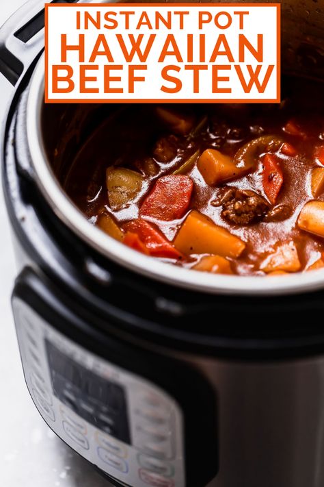 Hawaii Beef Stew, Stew Crockpot Recipes, Beef Stew Crockpot Recipes, Hawaiian Beef Stew Recipe, Japanese Beef Stew, Beef Stew Instant Pot, Hawaiian Beef, Instant Pot Beef Stew Recipe, Slow Beef Stew