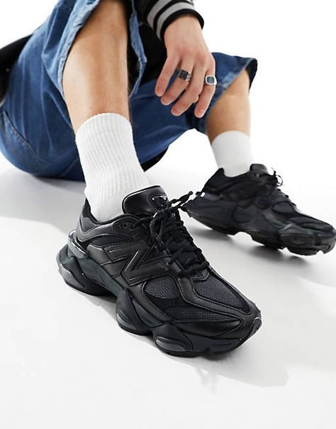 New Balance 9060 Outfit Men, New Balance 9060 Black, Nb 9060, Black Sneakers Outfit, Balance Branding, New Balance 9060, Basket Noir, Fits Inspo, Logo New