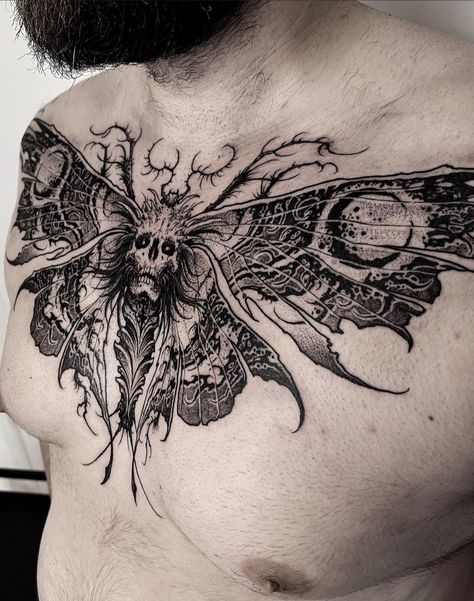 Moth Chest Tattoo Men, Moth Tattoo Chest, Brain Tattoo Psychology, Tattoos Moon, Pyramid Tattoo, Random Tattoos, 2023 Tattoo, Brain Tattoo, Deaths Head