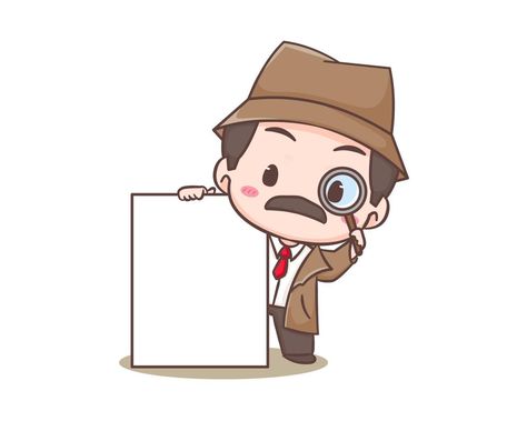 Cute detective cartoon mascot character. Chibi illustration vector art. Profession Icon Concept Isolated. Flat logo Cartoon Style Chibi Illustration, Logo Cartoon, Cartoon Mascot, Flat Logo, Mascot Character, Cartoon Style, Illustration Vector, Professions, Cartoon Styles