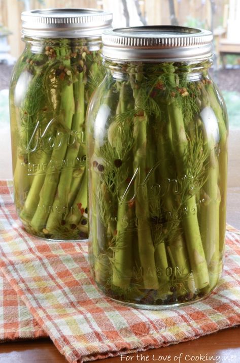 Quick Refrigerator Spicy Asparagus Spears Spicy Pickled Asparagus Recipe, Spicy Asparagus, Pickled Asparagus, Canning Pickles, Refrigerator Pickles, Pickle Butter, Pickled Veggies, Pickled Vegetables, Asparagus Recipe