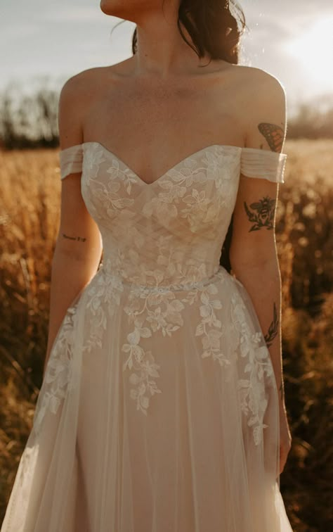 Corset Back Wedding Dress, Forest Wedding Dress, Beige Wedding Dress, Stella York Bridal, Ethereal Wedding Dress, Wedding Dresses Whimsical, Stella York Wedding Dress, Off Shoulder Wedding Dress, Pretty Wedding Dresses