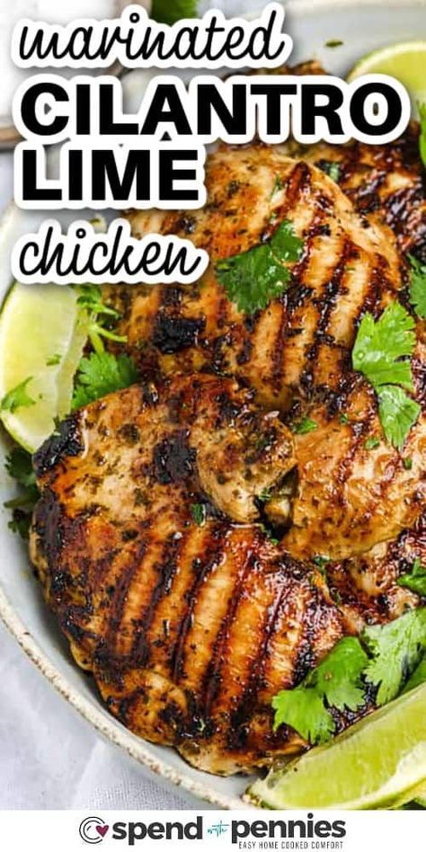 Ready for a cilantro lime chicken fiesta? This dish is a flavor celebration, whether you're firing up the grill or preheating the oven. Marinate chicken in lime juice, olive oil, cilantro, garlic, chili powder, and cumin for that juicy, tender flavor. Serve it on lettuce or rice. As an added bonus, the marinade pulls double duty as a zesty salad dressing. #cilantrolimechicken  #cilantrolimechickenmarinade #spendwithpennies #cilantrolimechickenrecipe Zesty Salad Dressing, Cilantro Lime Chicken Marinade, Cilantro Lime Marinade, Lime Marinade For Chicken, Lime Marinade, Lime Chicken Recipes, Cilantro Chicken, Cilantro Lime Sauce, Broiled Chicken