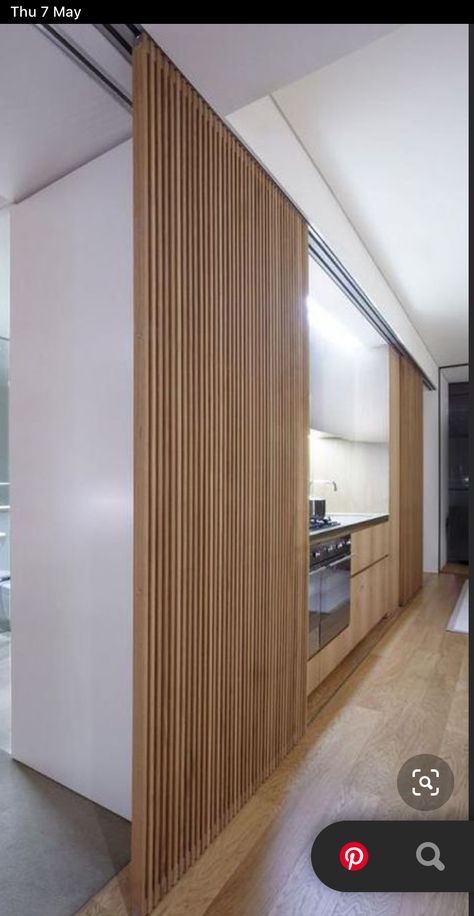 Modern Sliding Doors, Secret Door, Living Room Partition, Front Rooms, Living Room Partition Design, Room Partition Designs, Cabinetry Design, Partition Design, Slat Wall