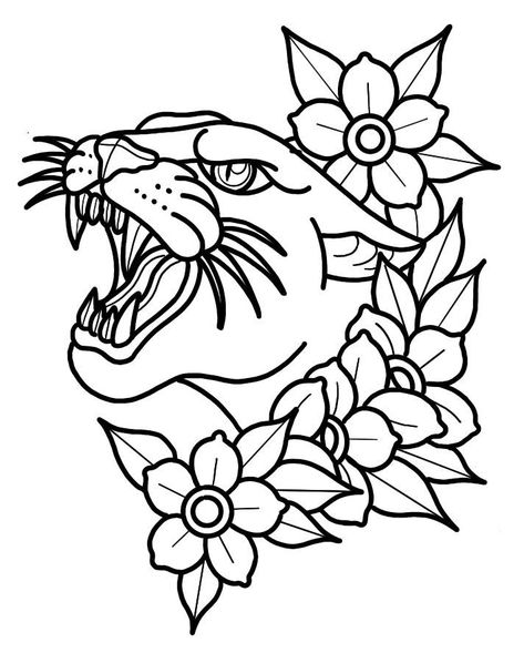 Panther Traditional Tattoo, Black Outline Tattoo, Simple Tattoo Outlines, Traditional Tattoo Outline, Traditional Tattoo Stencils, Tato Tradisional, Tattoo Outline Drawing, Flash Tattoo Designs, Old School Tattoo Designs