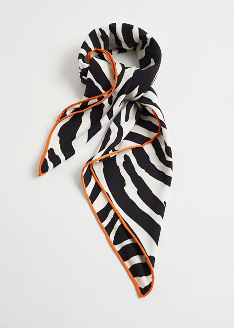 Zebra Print Square Scarf - Black/White/Orange - Lightweight scarves - & Other Stories US Zebra Scarf, French Chic Fashion, Graphic Motif, Zebra Pattern, Paris Print, French Chic, Lightweight Scarf, Timeless Treasures, Fashion Story