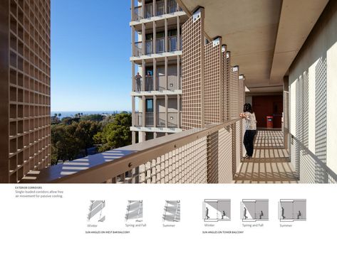 Corridor design  Charles David Keeling Apartments | AIA Top Ten Exterior Corridor, Facade Apartment, Apartment Corridor, Apartment Decorating Black, Corridor Lights, Balcony Apartment, Exterior Balcony, Renovation Exterior, Facade Pattern