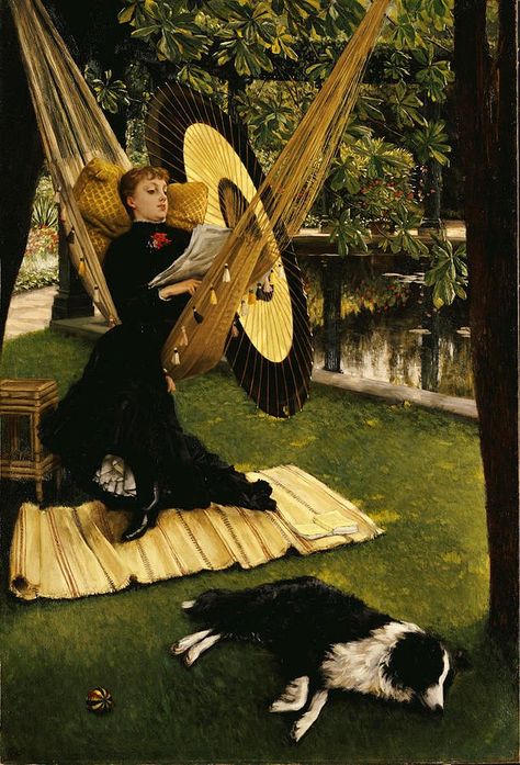 The Hammock  by James Jacques Joseph Tissot (ARC) James Tissot, Painting People, Oil Painting Reproductions, Aesthetic Painting, Handmade Oil, Painting Reproductions, French Artists, Figurative Art, Dog Art